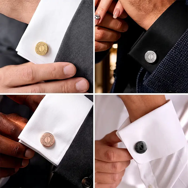 Custom Photo Bold Sketch Wedding Couple Initials - Personalized Circular Cufflinks