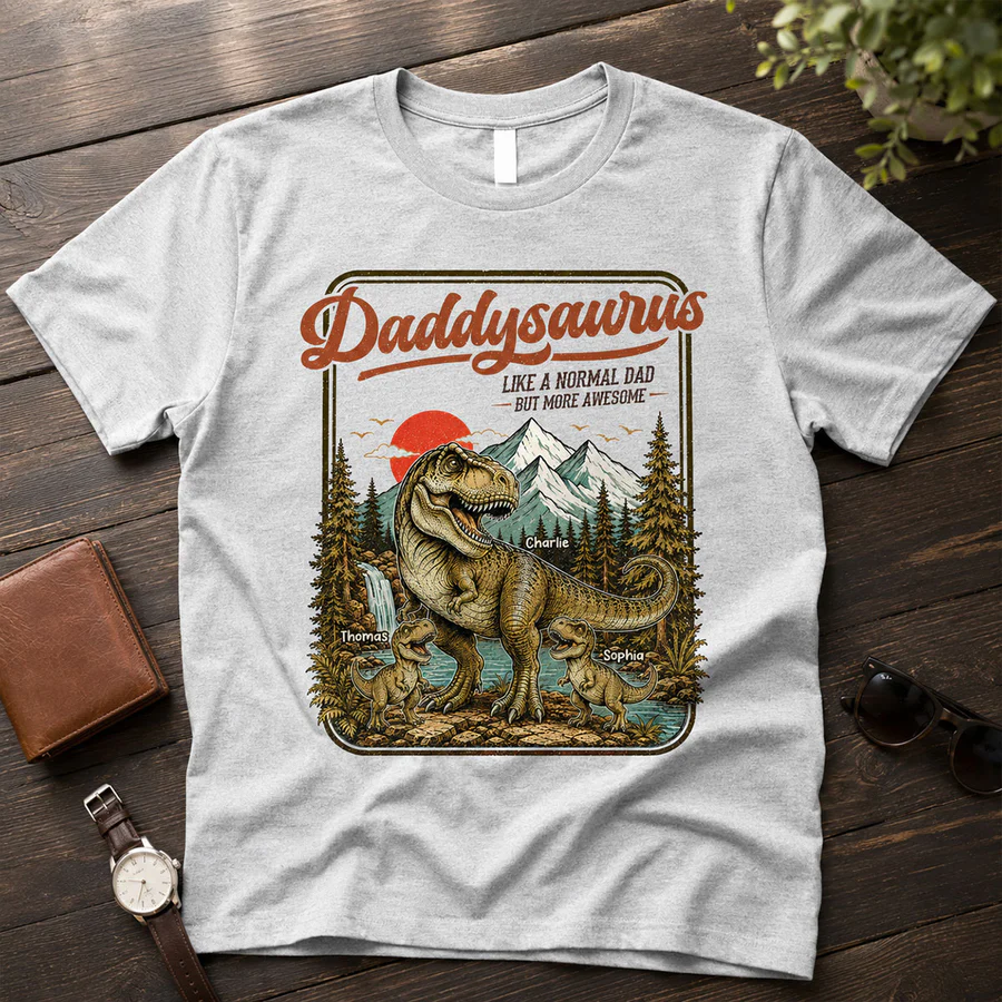Retro Vintage Daddysaurus - Personalized Shirt - Funny Father's Day Gift For Dad, Husband