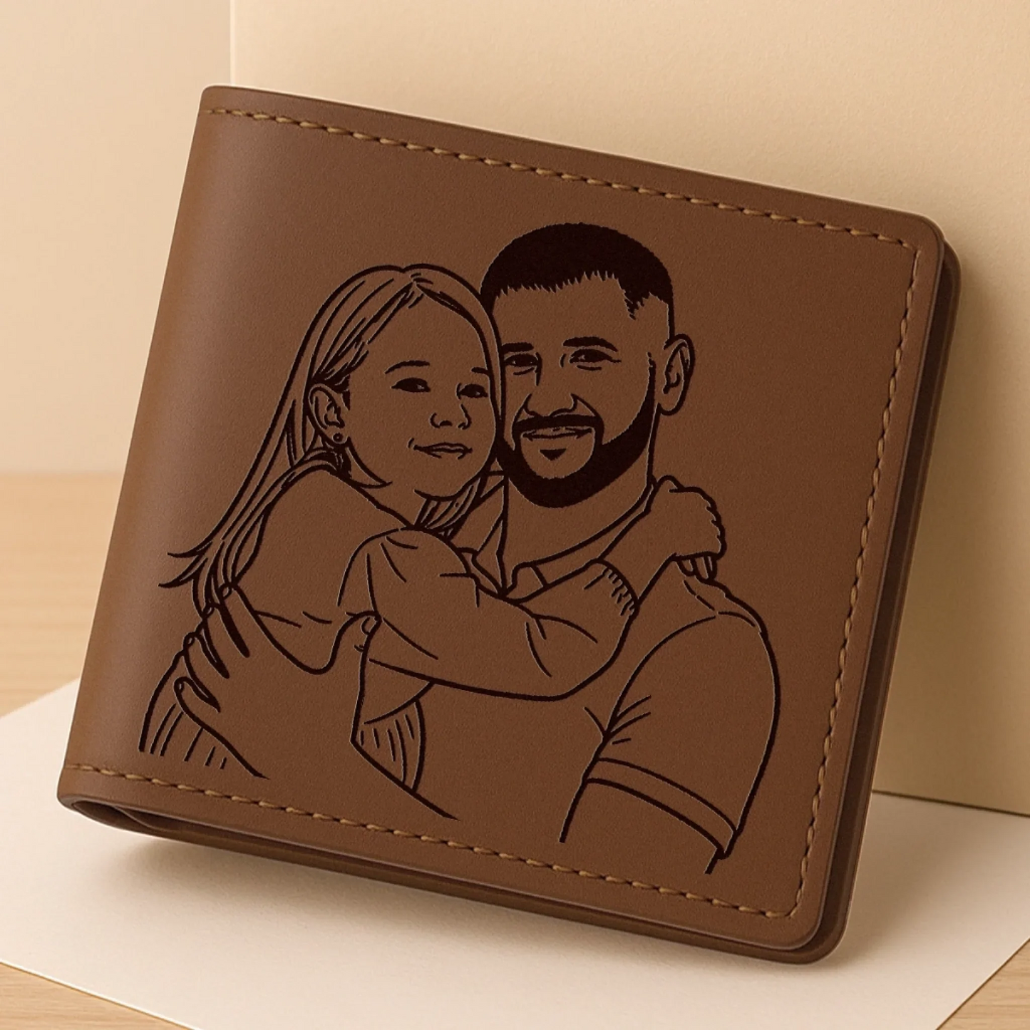 Custom Photo Engraved Bifold Leather Wallet Two Sides - Personalized Father's Day Birthday Gifts For Dad - You Are My Hero