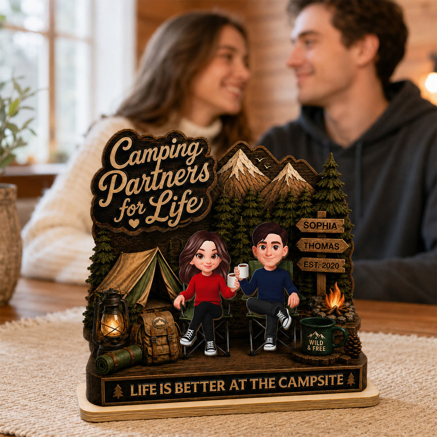Camping Partners For Life 2D Flat - Personalized Wooden Plaque