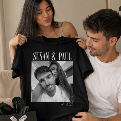 Custom Couple Photo Engagement - Personalized Shirt, - Vintage Couple Picture Shirt, Wedding Anniversary Gift, Couple Gift