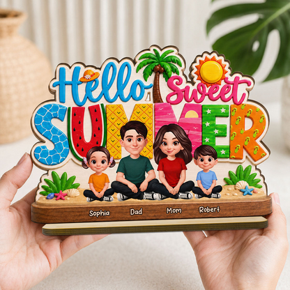 Hello Summer Vibe Family Grandpa Grandma Dad Mom Kids - Personalized Wooden Plaque - Gift For Family, Grandparents, Summer Decoration