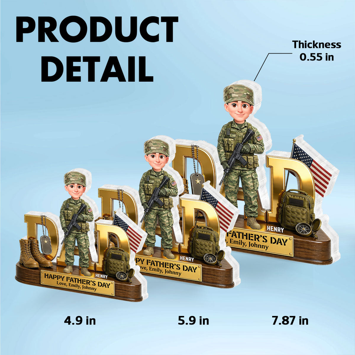 Proud American Military Armed Force Hero Dad 2D Flat - Personalized Acrylic Block Plaque - Father's Day Gift For Dad