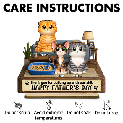 Thank You for Putting up with My Sh*t - Personalized Wooden Plaque - Funny Father's Day Gift for Cat Dad