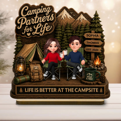 Camping Partners For Life 2D Flat - Personalized Wooden Plaque