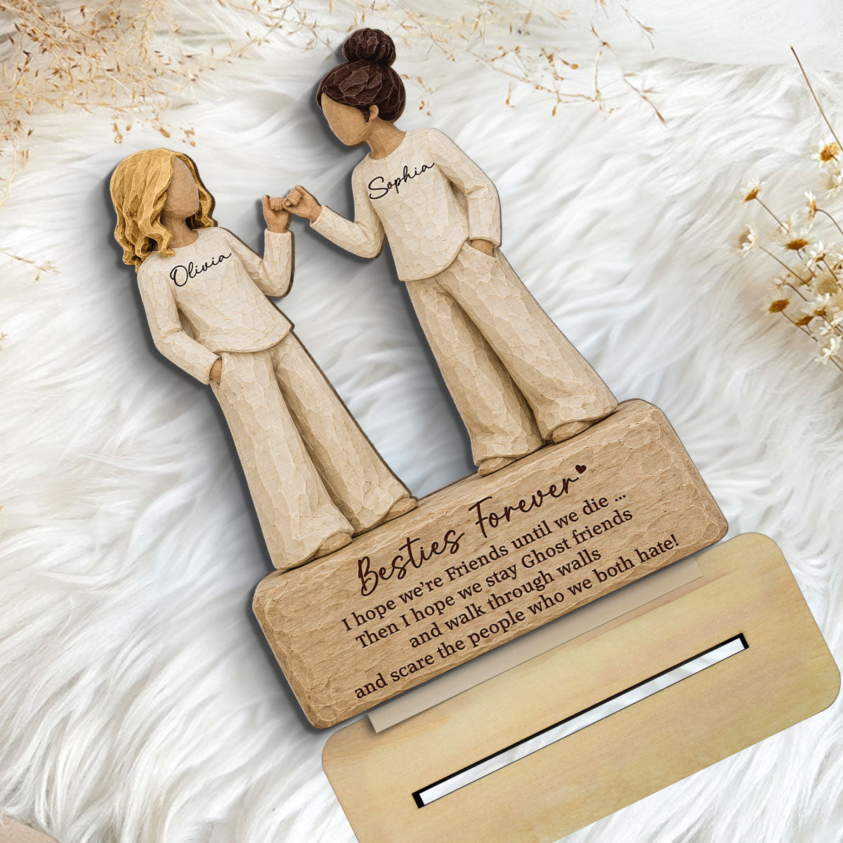 Besties Forever Pinky Promise 2D Flat - Personalized Wooden Plaque - Friendship Keepsake