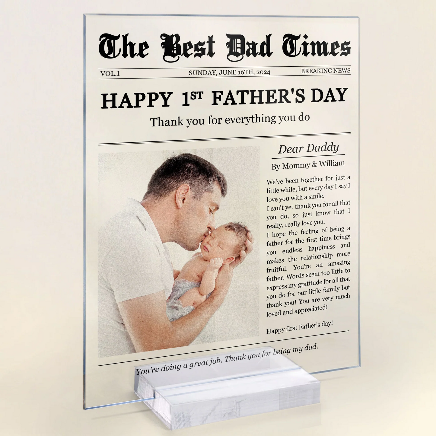 Father's Day Gifts, Happy 1st Father's Day Thank You For Everything - Personalized Acrylic Photo Plaque