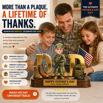 Proud American Military Armed Force Hero Dad 2D Flat - Personalized Acrylic Block Plaque - Father's Day Gift For Dad