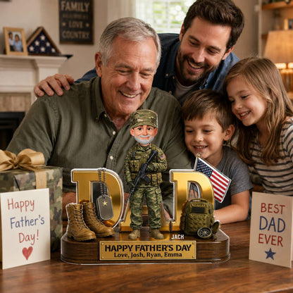 Proud American Military Armed Force Hero Dad 2D Flat - Personalized Acrylic Block Plaque - Father's Day Gift For Dad