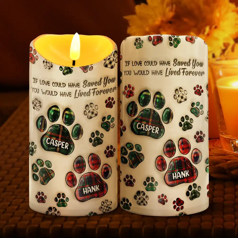 Memorial Dog Cat You Left Paw Prints On My Heart - 3D Inflated Effect Printed, Personalized Flameless LED Candle