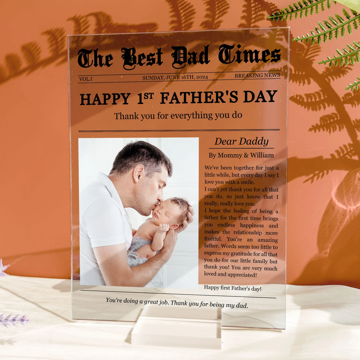 Father's Day Gifts, Happy 1st Father's Day Thank You For Everything - Personalized Acrylic Photo Plaque