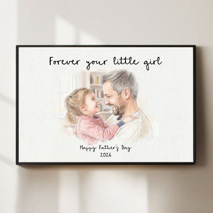 Dad Daughter Son Custom Watercolor Portrait from Photo - Personalized Poster - Father's Day Gift for Him