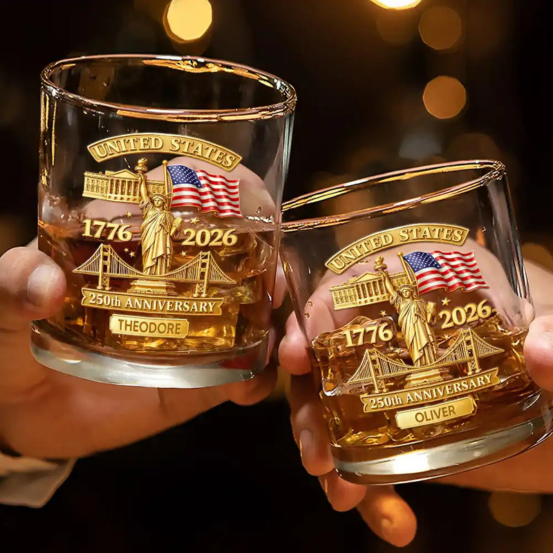 3D Effect 250th Anniversary - Personalized Whiskey Glass