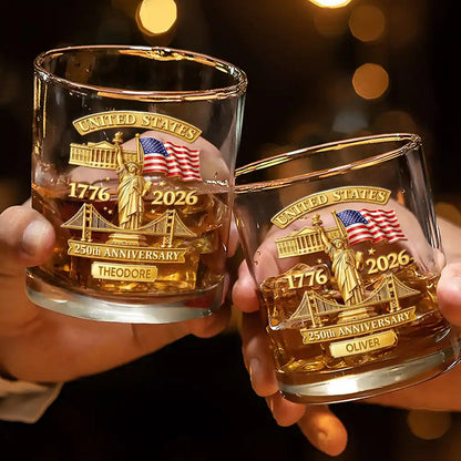 3D Effect 250th Anniversary - Personalized Whiskey Glass