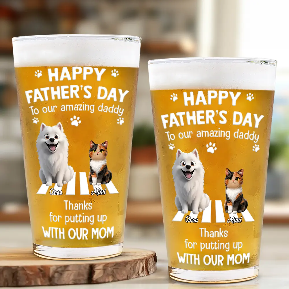 3D Effect Dog Cat Thanks For Putting Up With My Mom - Personalized Beer Glass
