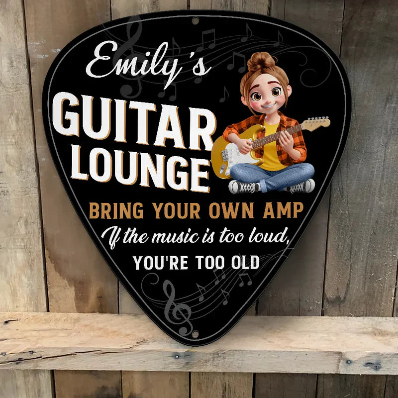 3D Effect Guitar Player Music Lounge - Personalized Custom Shaped Metal Sign