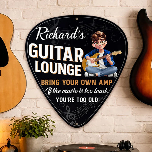3D Effect Guitar Player Music Lounge - Personalized Custom Shaped Metal Sign