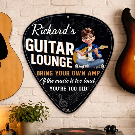 3D Effect Guitar Player Music Lounge - Personalized Custom Shaped Metal Sign