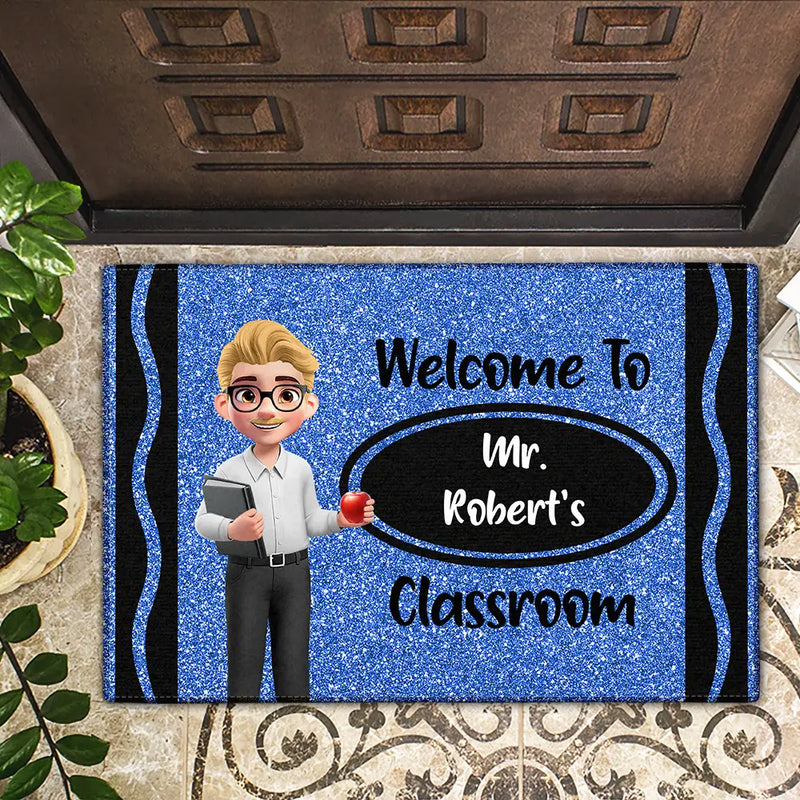 3D Effect Teacher Welcome To Classroom Faux Glitter Effect - Personalized Doormat