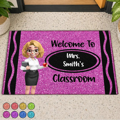 3D Effect Teacher Welcome To Classroom Faux Glitter Effect - Personalized Doormat