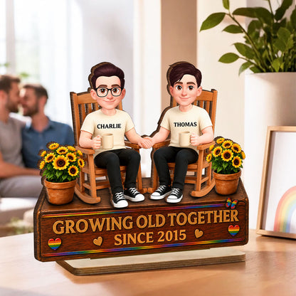 LGBT+ Couple Sitting On Garden - Personalized Wooden Plaque - Gift For Couple, Happy Pride Month