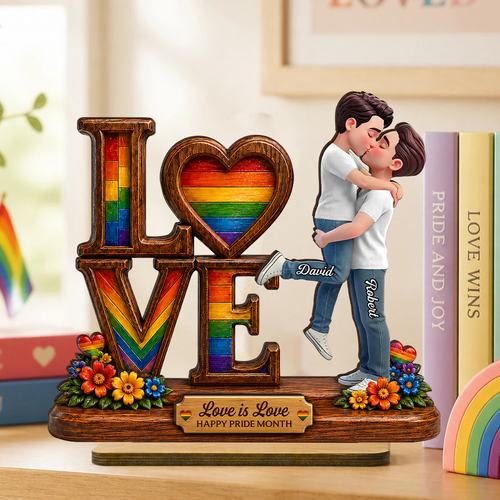 Pride Month Romantic Kissing Couple - Personalized Wooden Plaque - Gift For Couple, Happy Pride Month