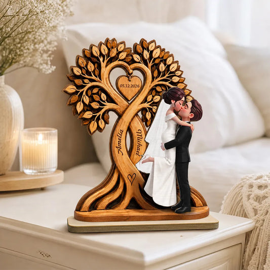 Wedding Couple Heart Tree - Personalized Wooden Plaque - Wedding Anniversary Gift, Rustic Wedding Gifts
