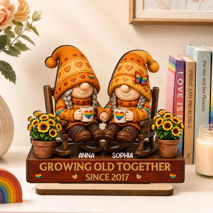 LGBT+ Couple Growing Old Together - Personalized Wooden Plaque - Gift For Couple, Happy Pride Month