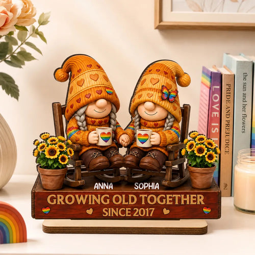 LGBT+ Couple Growing Old Together - Personalized Wooden Plaque - Gift For Couple, Happy Pride Month