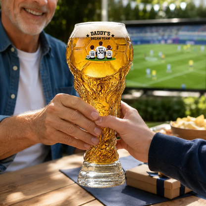 Daddy's Dream Team World Cup 2026 Football - Personalized Trophy Beer Glass - Match Day Beer Glass, Birthday Gift for Him, Gift for Dad