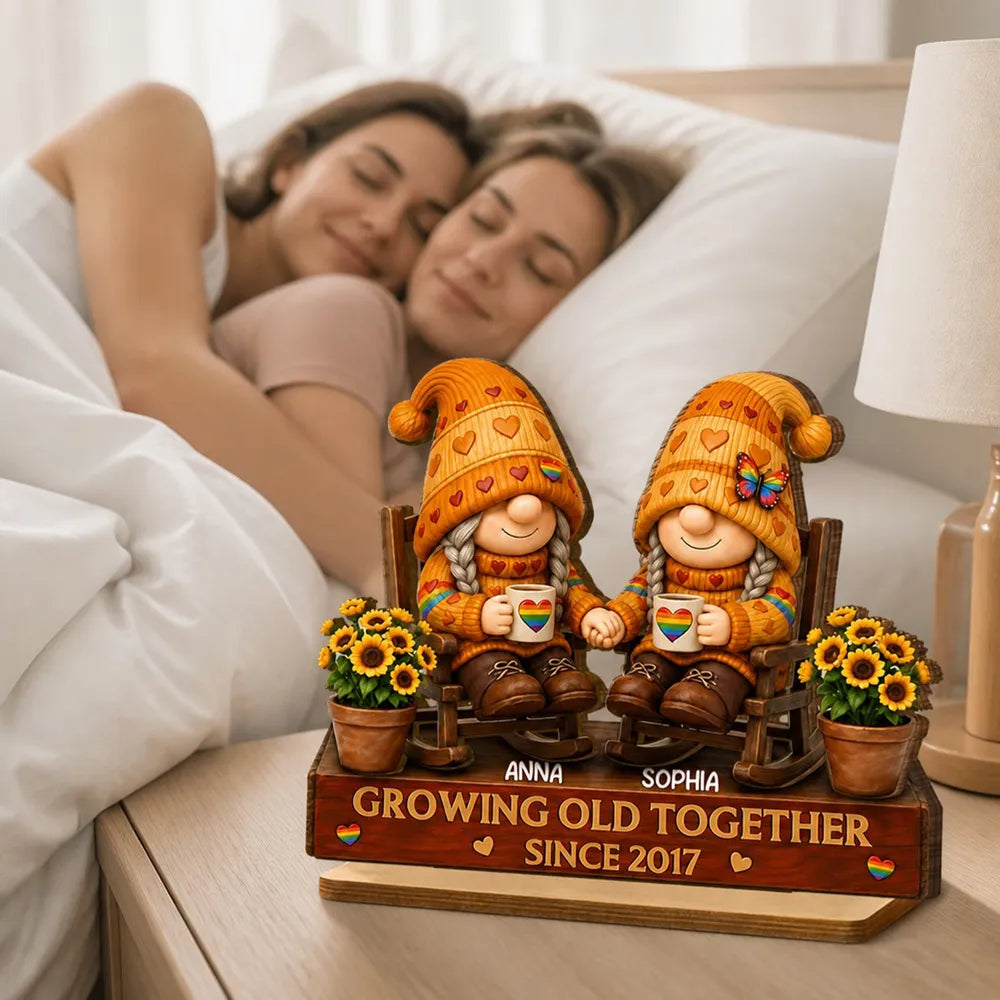 LGBT+ Couple Growing Old Together - Personalized Wooden Plaque - Gift For Couple, Happy Pride Month
