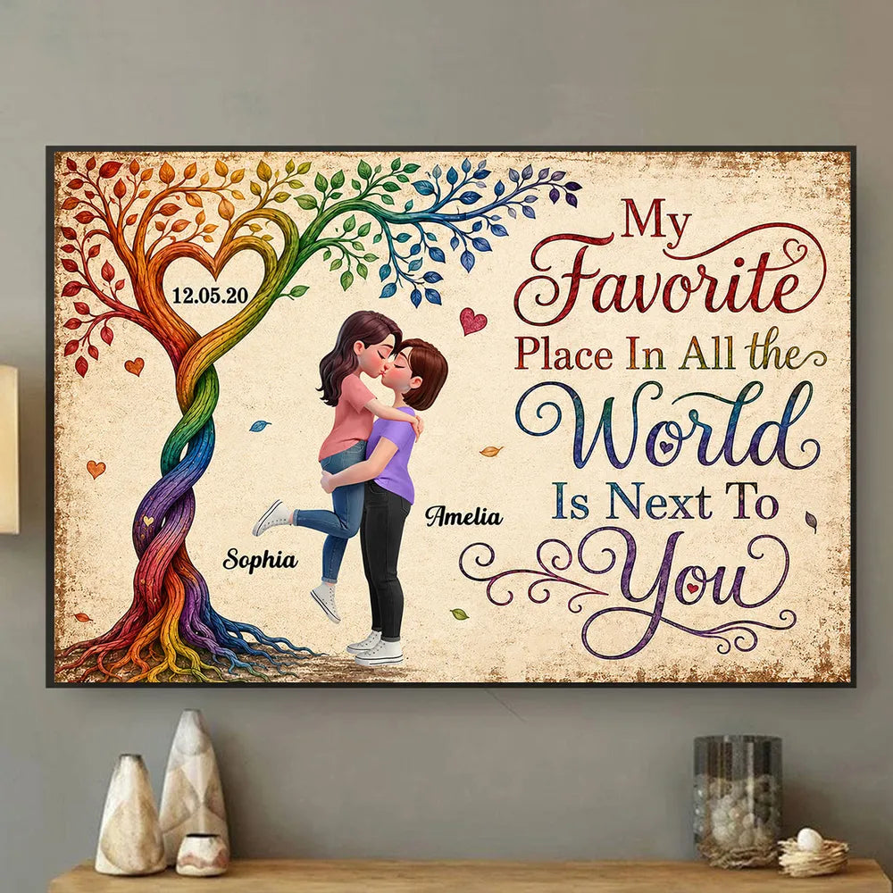 My Favorite Place is Next to You LGBTQ+ Couple - Personalized Poster - Heartfelt Anniversary Gift for Her, for Him, Pride Month Decor