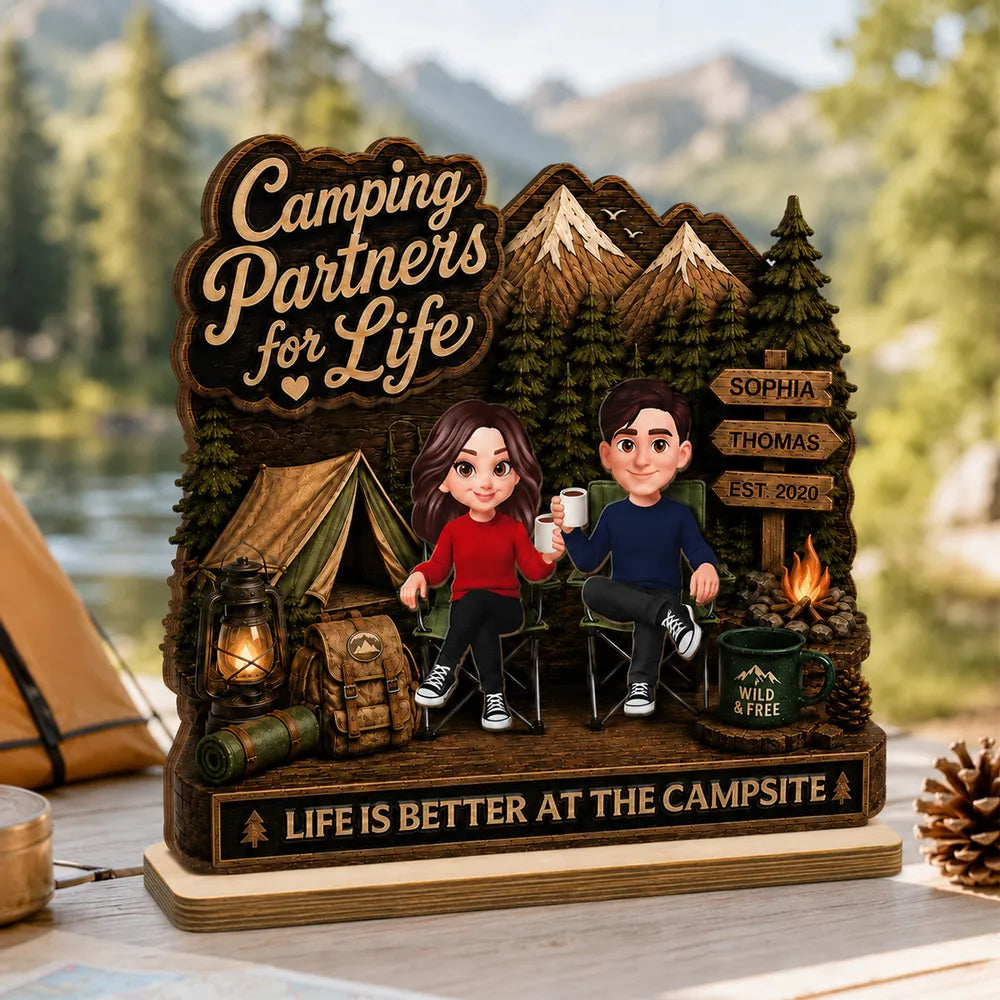 Camping Partners For Life 2D Flat - Personalized Wooden Plaque