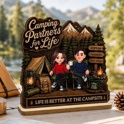 Camping Partners For Life 2D Flat - Personalized Wooden Plaque