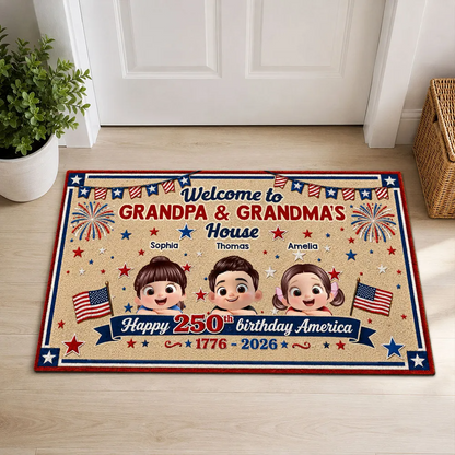Welcome To Grandma Grandpa America 250th Anniversary - Personalized Doormat - Gift For Grandparents