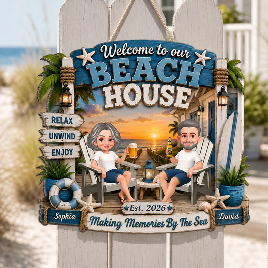 Welcome To Our Beach House - Personalized Wood Sign - Gift For Couple, Summer Decoration