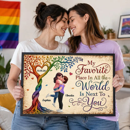 My Favorite Place is Next to You LGBTQ+ Couple - Personalized Poster - Heartfelt Anniversary Gift for Her, for Him, Pride Month Decor