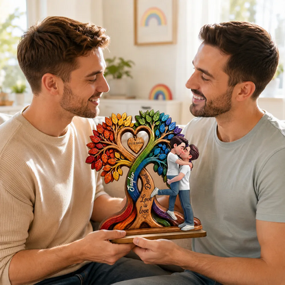 LGBT Couple Kissing Under Tree - Personalized Wooden Plaque - Heartfelt Gift for Her, Gift for Him