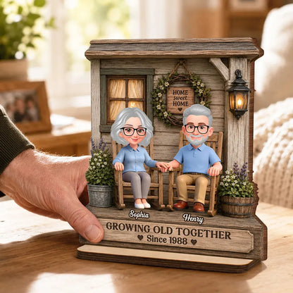Eternal Love Couple Growing Old Together - Personalized Wooden Plaque - Anniversary Gift For Couple
