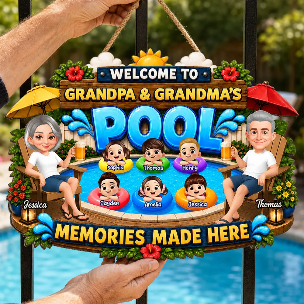 Welcome To Grandma Grandpa Pool Summer - Personalized Wood Sign - Gift For Grandparents, Summer Decoration