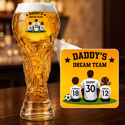 Daddy's Dream Team World Cup 2026 Football - Personalized Trophy Beer Glass - Match Day Beer Glass, Birthday Gift for Him, Gift for Dad
