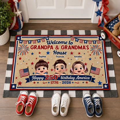 Welcome To Grandma Grandpa America 250th Anniversary - Personalized Doormat - Gift For Grandparents