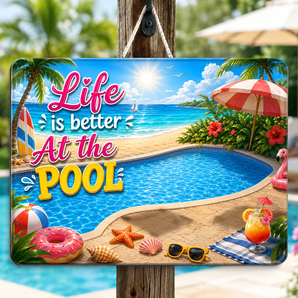 Life is Better at the Pool Summer Couple - Personalized Wood Sign - Summer Decor, Summer Housewarming Gift