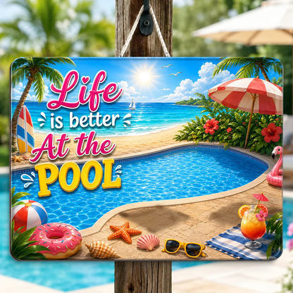 Life is Better at the Pool Summer Couple - Personalized Wood Sign - Summer Decor, Summer Housewarming Gift