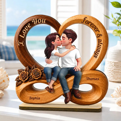 Couple Love You Forever & Always Infinity Heart - Personalized Wooden Plaque - Anniversary Gift For Couple, For Him, For Her