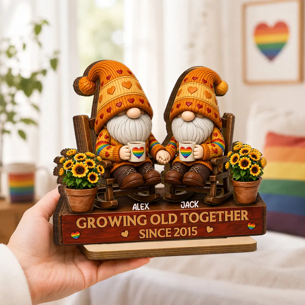 LGBT+ Couple Growing Old Together - Personalized Wooden Plaque - Gift For Couple, Happy Pride Month