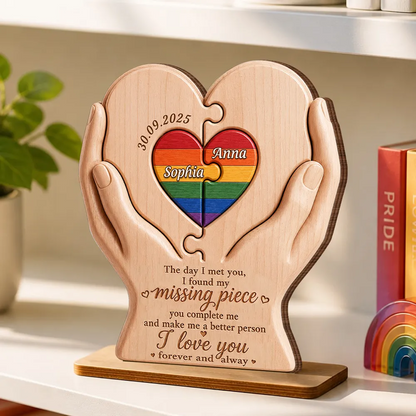 I Found My Missing Piece LGBTQ+ Couple - Personalized Wooden Plaque - Pride Month Decor, Gift for Her, Gift for Him