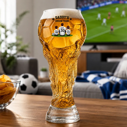 Daddy's Dream Team World Cup 2026 Football - Personalized Trophy Beer Glass - Match Day Beer Glass, Birthday Gift for Him, Gift for Dad