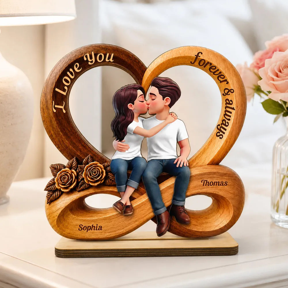Couple Love You Forever & Always Infinity Heart - Personalized Wooden Plaque - Anniversary Gift For Couple, For Him, For Her