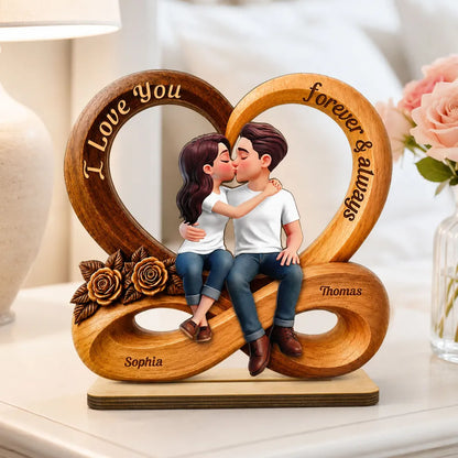 Couple Love You Forever & Always Infinity Heart - Personalized Wooden Plaque - Anniversary Gift For Couple, For Him, For Her